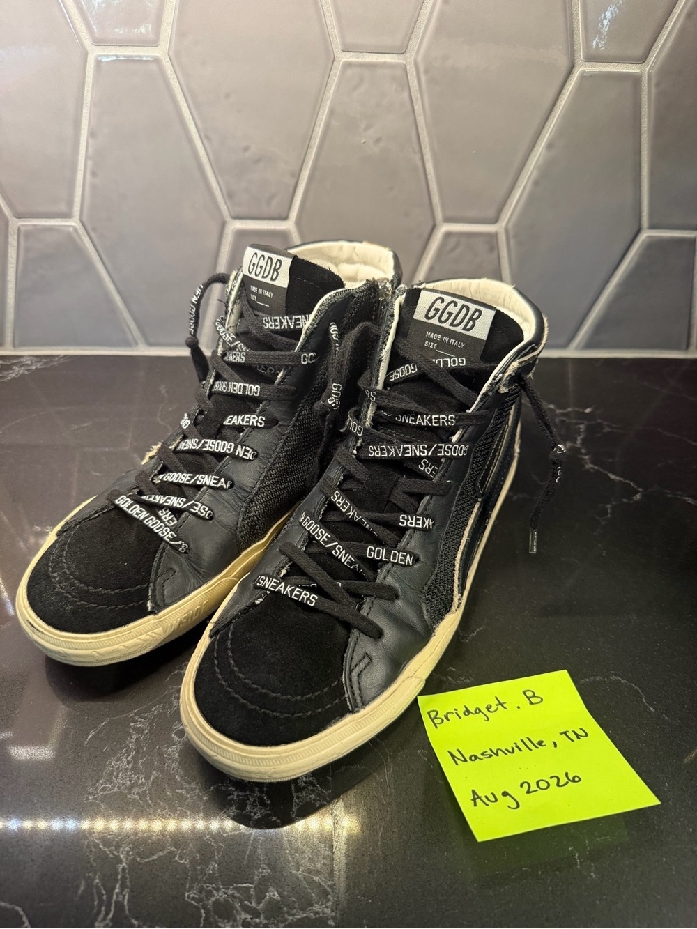 Golden Goose Slide High Tops in Black + Gold